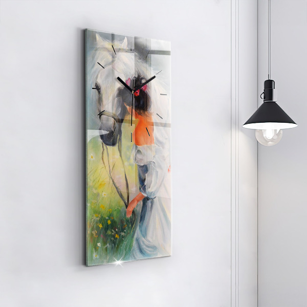 Orologio verticale in vetro Bella donna con un cavallo
