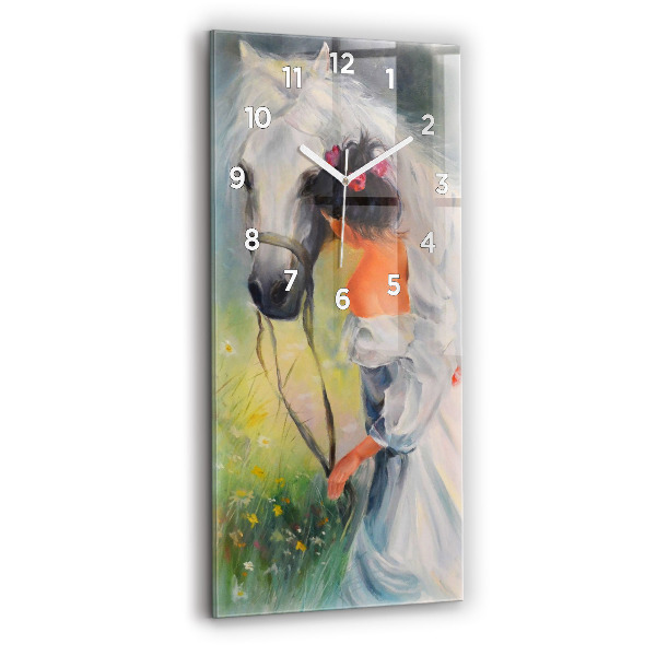Orologio verticale in vetro Bella donna con un cavallo