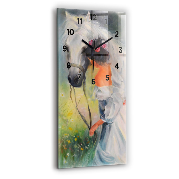 Orologio verticale in vetro Bella donna con un cavallo