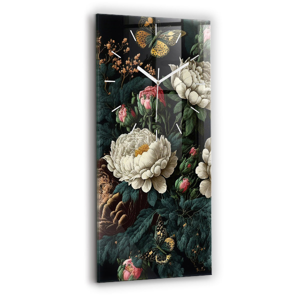 Orologio verticale in vetro Fiori e farfalle dorate
