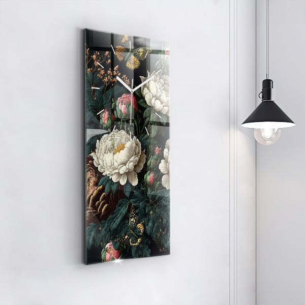 Orologio verticale in vetro Fiori e farfalle dorate