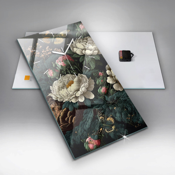 Orologio verticale in vetro Fiori e farfalle dorate