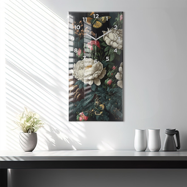Orologio verticale in vetro Fiori e farfalle dorate