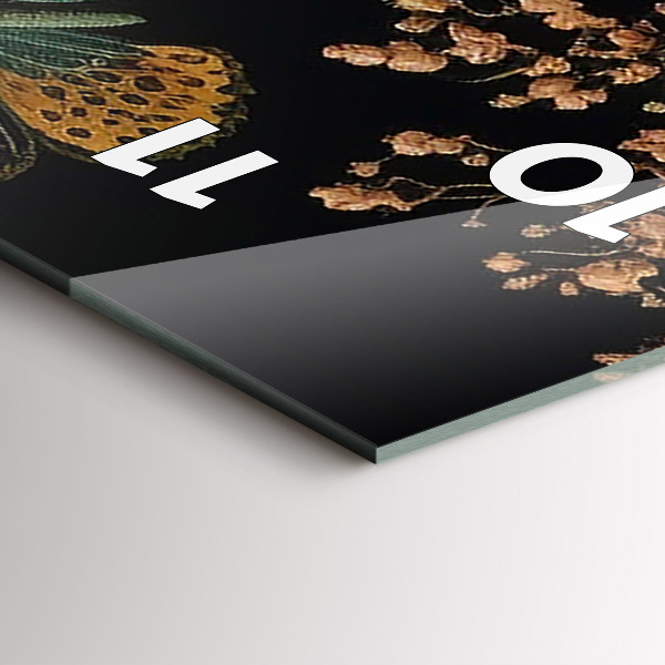 Orologio verticale in vetro Fiori e farfalle dorate