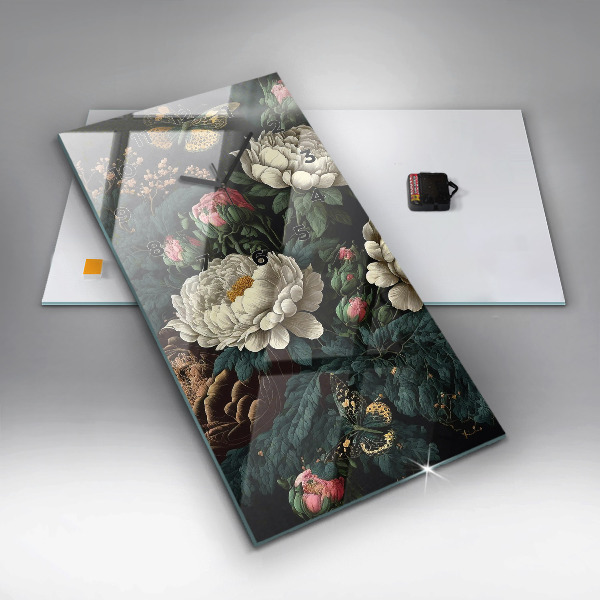 Orologio verticale in vetro Fiori e farfalle dorate