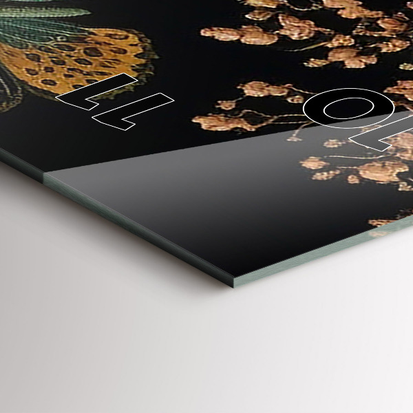 Orologio verticale in vetro Fiori e farfalle dorate