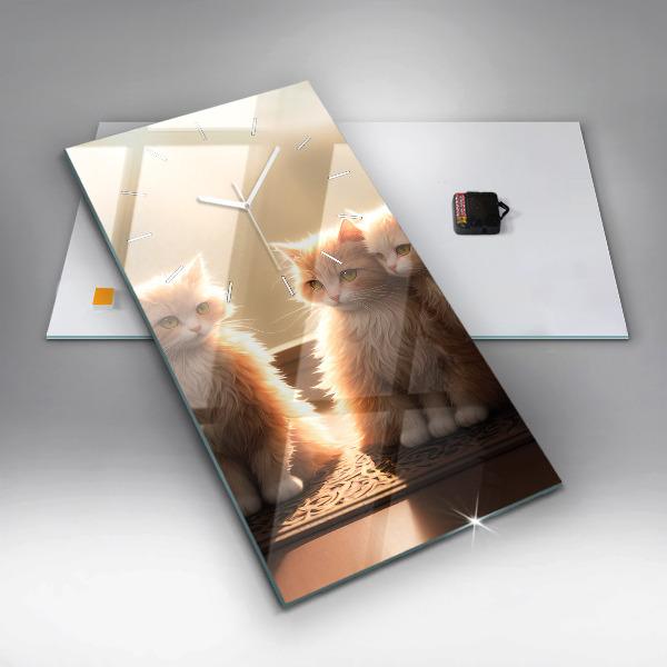 Orologio verticale in vetro Quattro gattini al sole