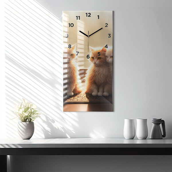 Orologio verticale in vetro Quattro gattini al sole