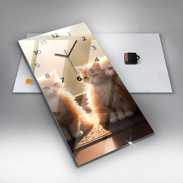 Orologio verticale in vetro Quattro gattini al sole
