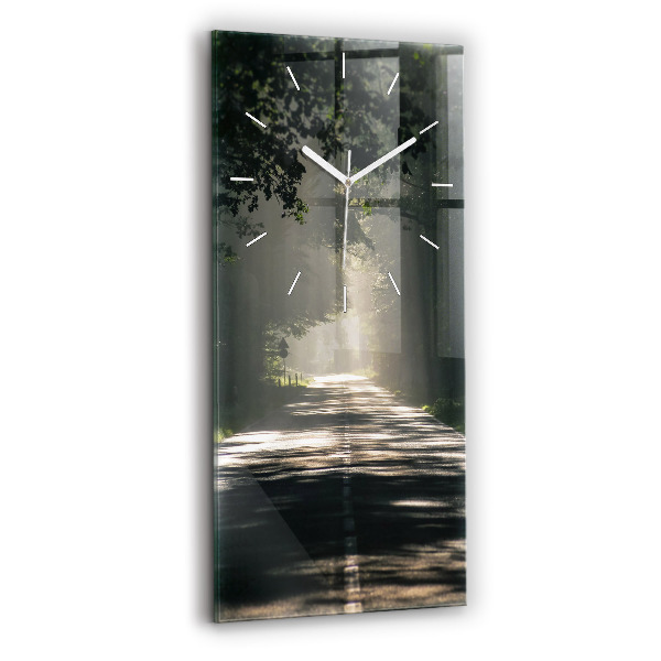 Orologio verticale in vetro Strada forestale e strisce di sole