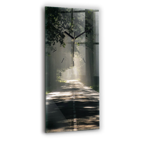Orologio verticale in vetro Strada forestale e strisce di sole