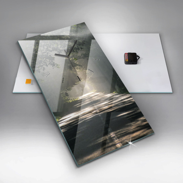 Orologio verticale in vetro Strada forestale e strisce di sole