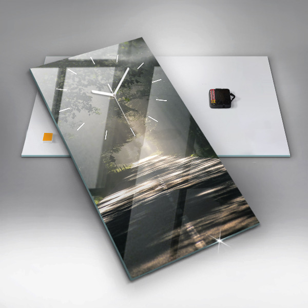 Orologio verticale in vetro Strada forestale e strisce di sole