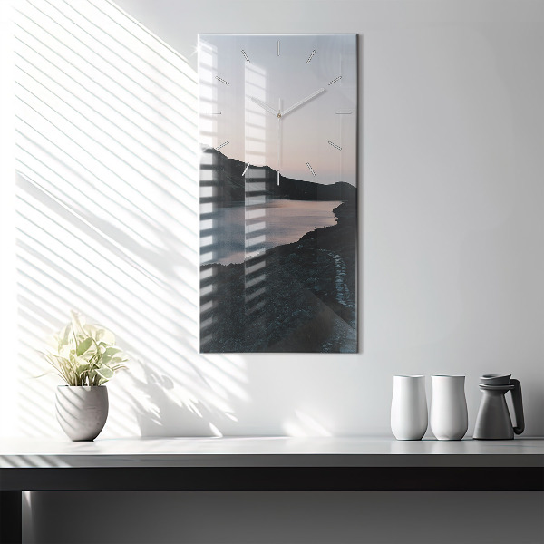 Orologio verticale in vetro Lago e montagne