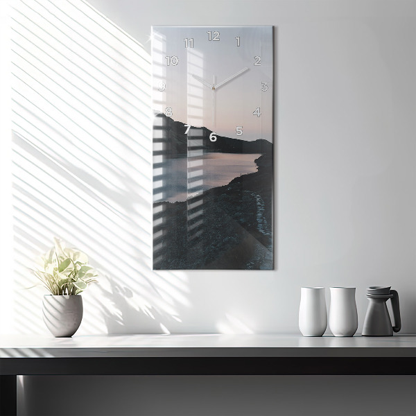 Orologio verticale in vetro Lago e montagne