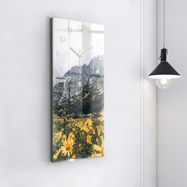 Orologio verticale in vetro Fiori di prato in montagna