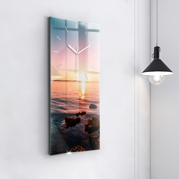 Orologio verticale in vetro Rocce al tramonto