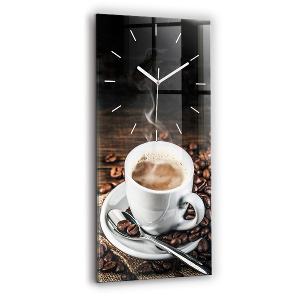 Orologio verticale in vetro Tazza e chicchi di caffè