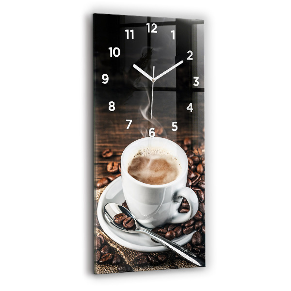 Orologio verticale in vetro Tazza e chicchi di caffè