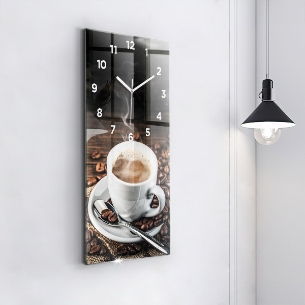 Orologio verticale in vetro Tazza e chicchi di caffè