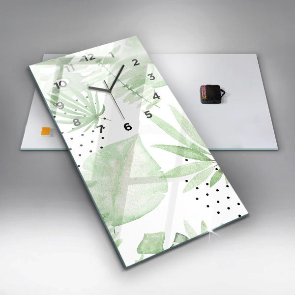 Orologio verticale in vetro Foglie verdi
