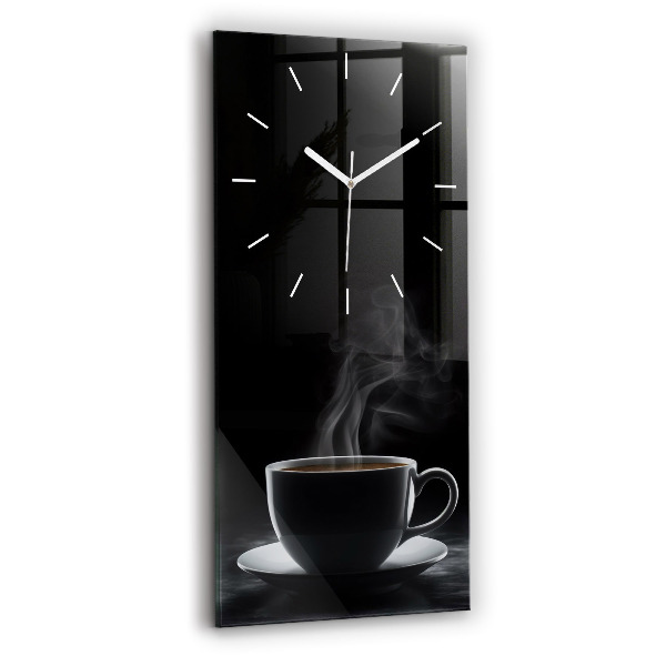 Orologio verticale in vetro Una tazza di caffè nero