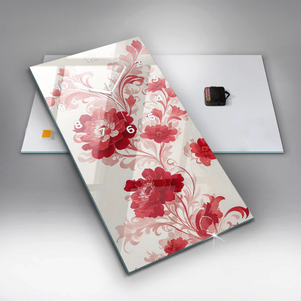 Orologio verticale in vetro Fiori rossi