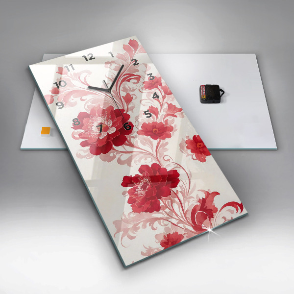 Orologio verticale in vetro Fiori rossi