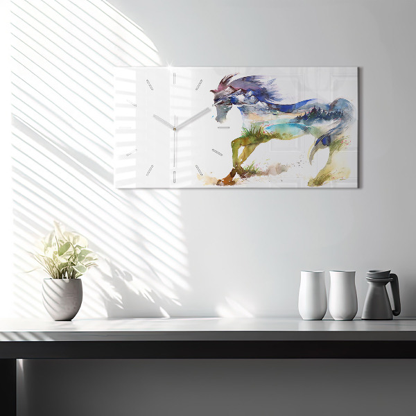 Orologio rettangolare Montagne dipinte e cavallo