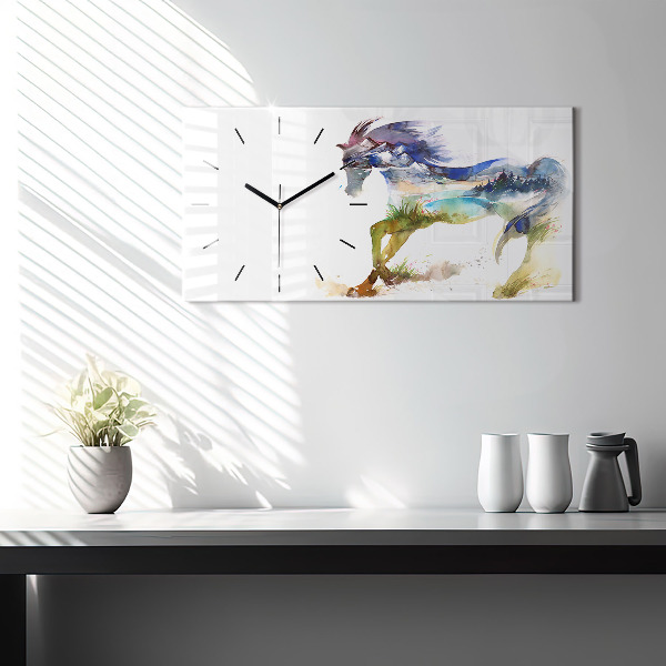 Orologio rettangolare Montagne dipinte e cavallo
