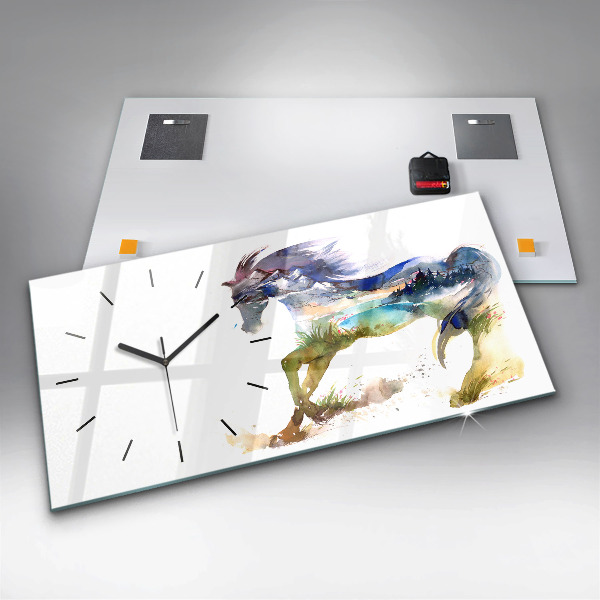 Orologio rettangolare Montagne dipinte e cavallo