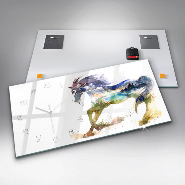 Orologio rettangolare Montagne dipinte e cavallo