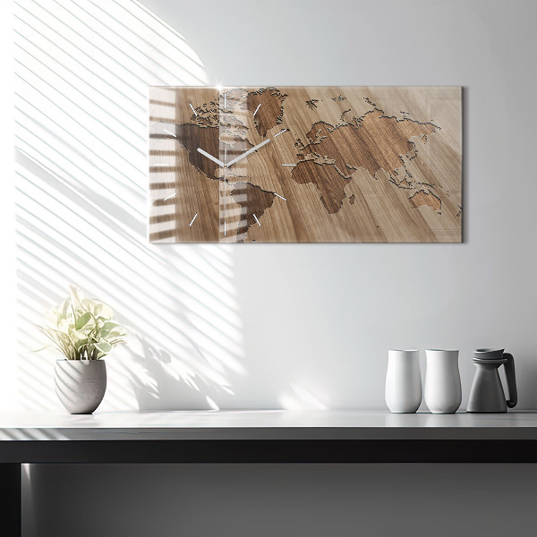 Orologio rettangolare Mappa del mondo su legno