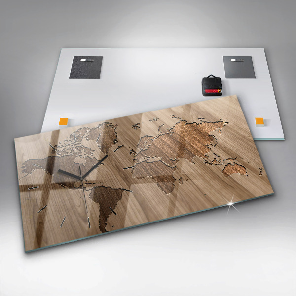 Orologio rettangolare Mappa del mondo su legno