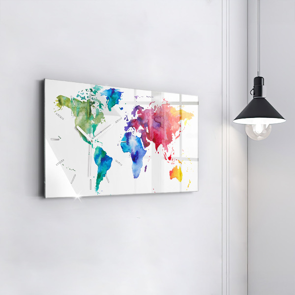 Orologio rettangolare Mappa del mondo ad acquerello