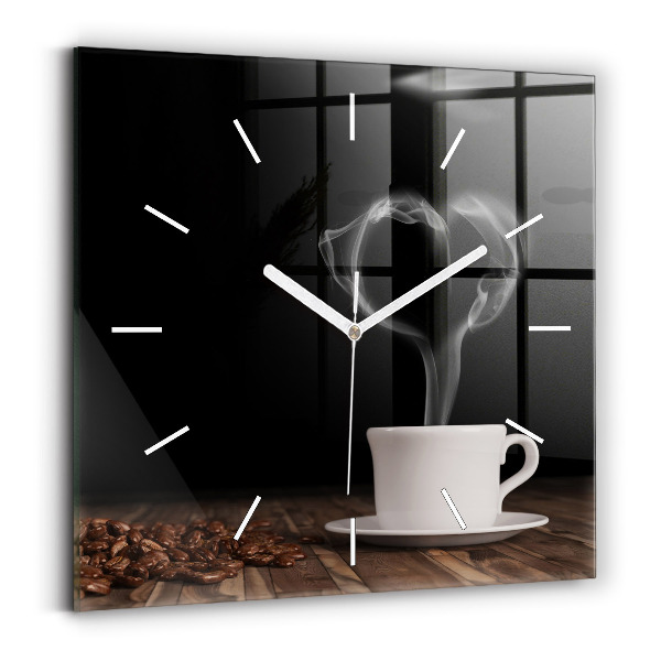 Orologio quadrato Una tazza di caffè caldo