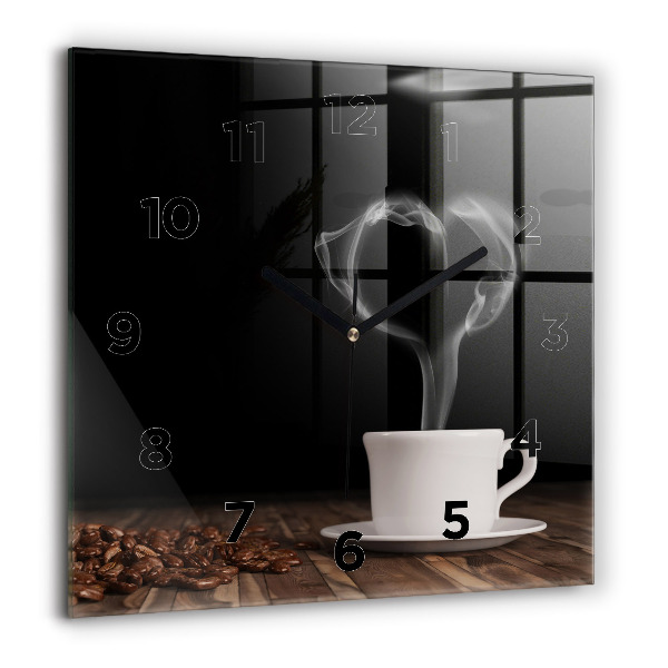 Orologio quadrato Una tazza di caffè caldo