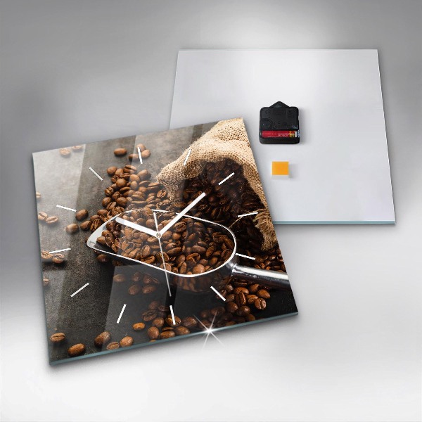Orologio quadrato in vetro Un sacchetto di chicchi di caffè