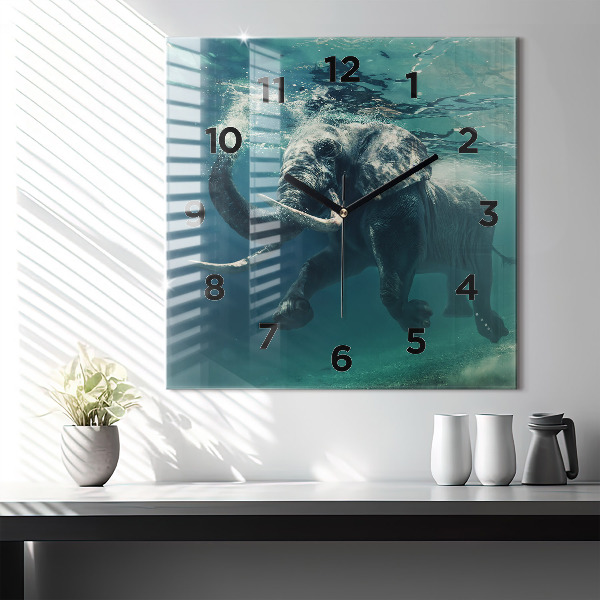 Orologio quadrato in vetro Elefante che nuota nell'oceano