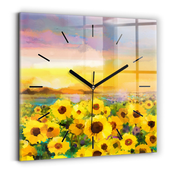 Orologio quadrato in vetro Campo di girasoli