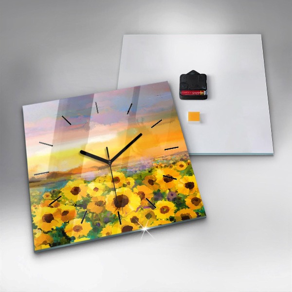 Orologio quadrato in vetro Campo di girasoli