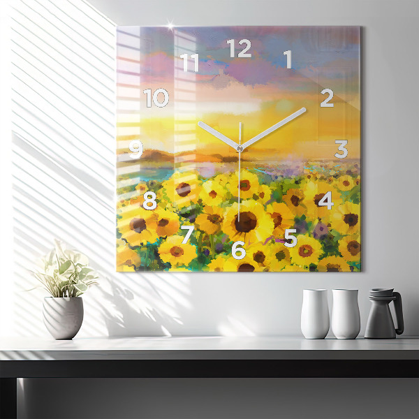 Orologio quadrato in vetro Campo di girasoli
