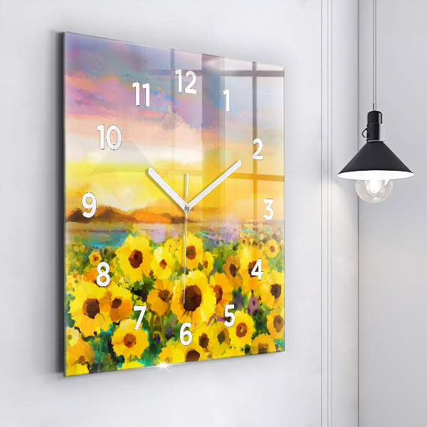 Orologio quadrato in vetro Campo di girasoli