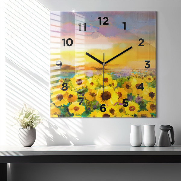 Orologio quadrato in vetro Campo di girasoli