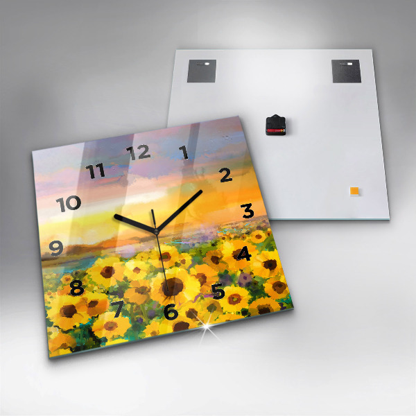 Orologio quadrato in vetro Campo di girasoli