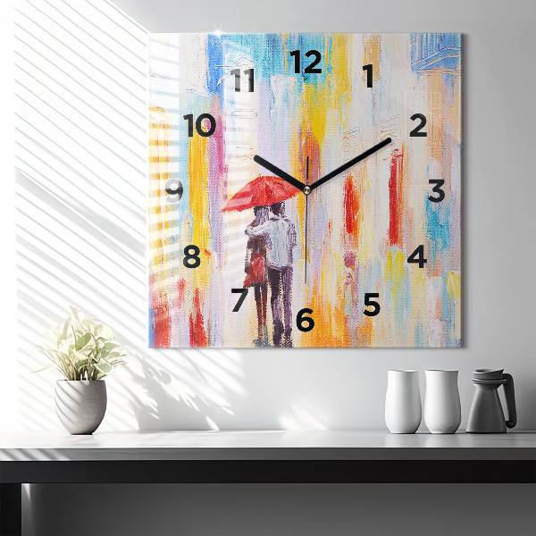 Orologio quadrato in vetro Coppia sotto la pioggia