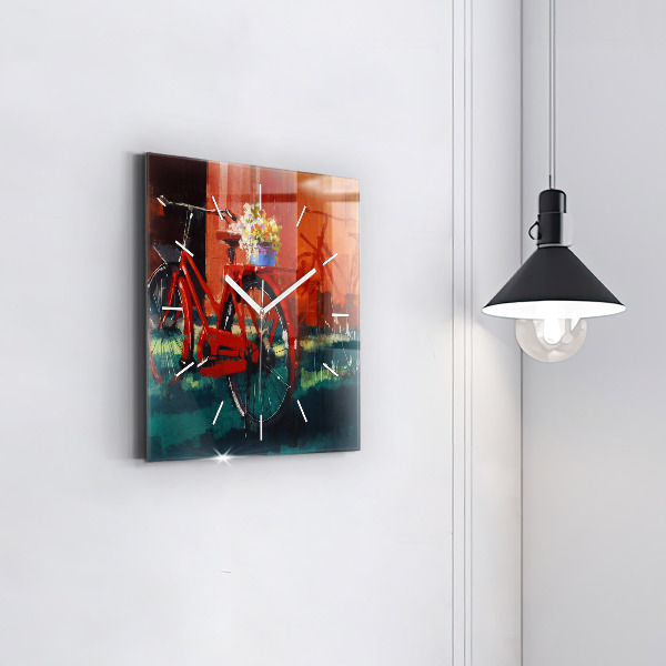 Orologio quadrato in vetro Bici dipinta