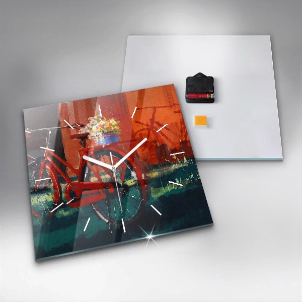 Orologio quadrato in vetro Bici dipinta