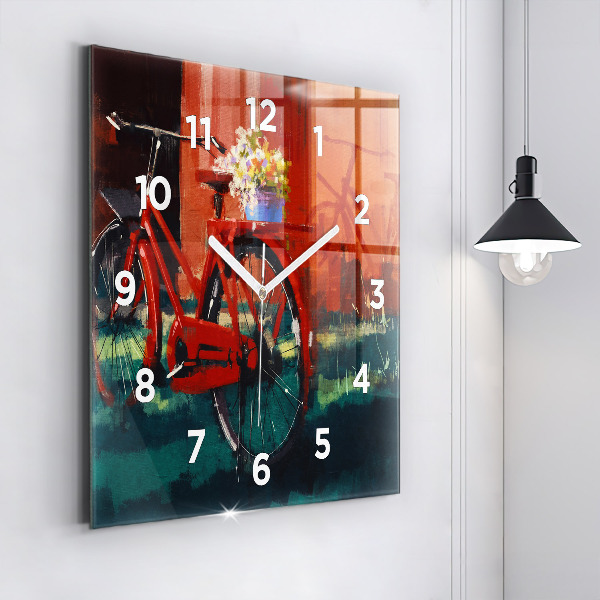 Orologio quadrato in vetro Bici dipinta