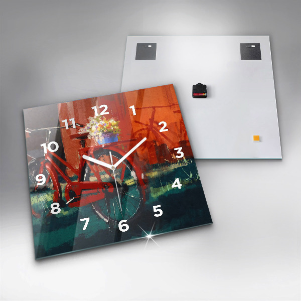 Orologio quadrato in vetro Bici dipinta